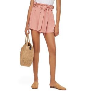 Topshop Linen Button Paperbag Shorts